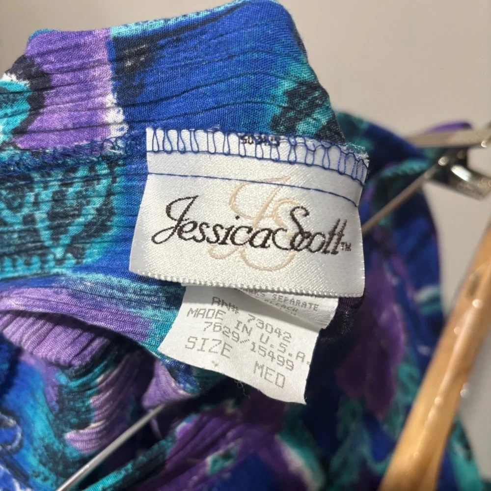 80s Vintage Colorful Floral Midi Skirt Size Medium Jessica Scott - Picture 10 of 11